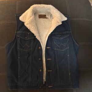 Wrangler Men's Blue Denim Vest with Sherpa Lining